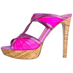 Rene Caovilla Pink Mesh & Crystal Sandals Sz 39.5 NIB