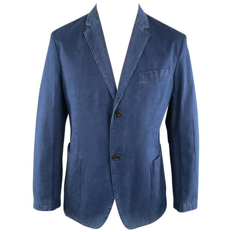 Men's PRADA 40 Short Indigo Dyed Denim Look Cotton 2 Button Sport Coat ...