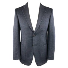 Men's PRADA 36 Regular Ash Blue Herringbone Wool 2 Button Patch Pocket Sport Coa