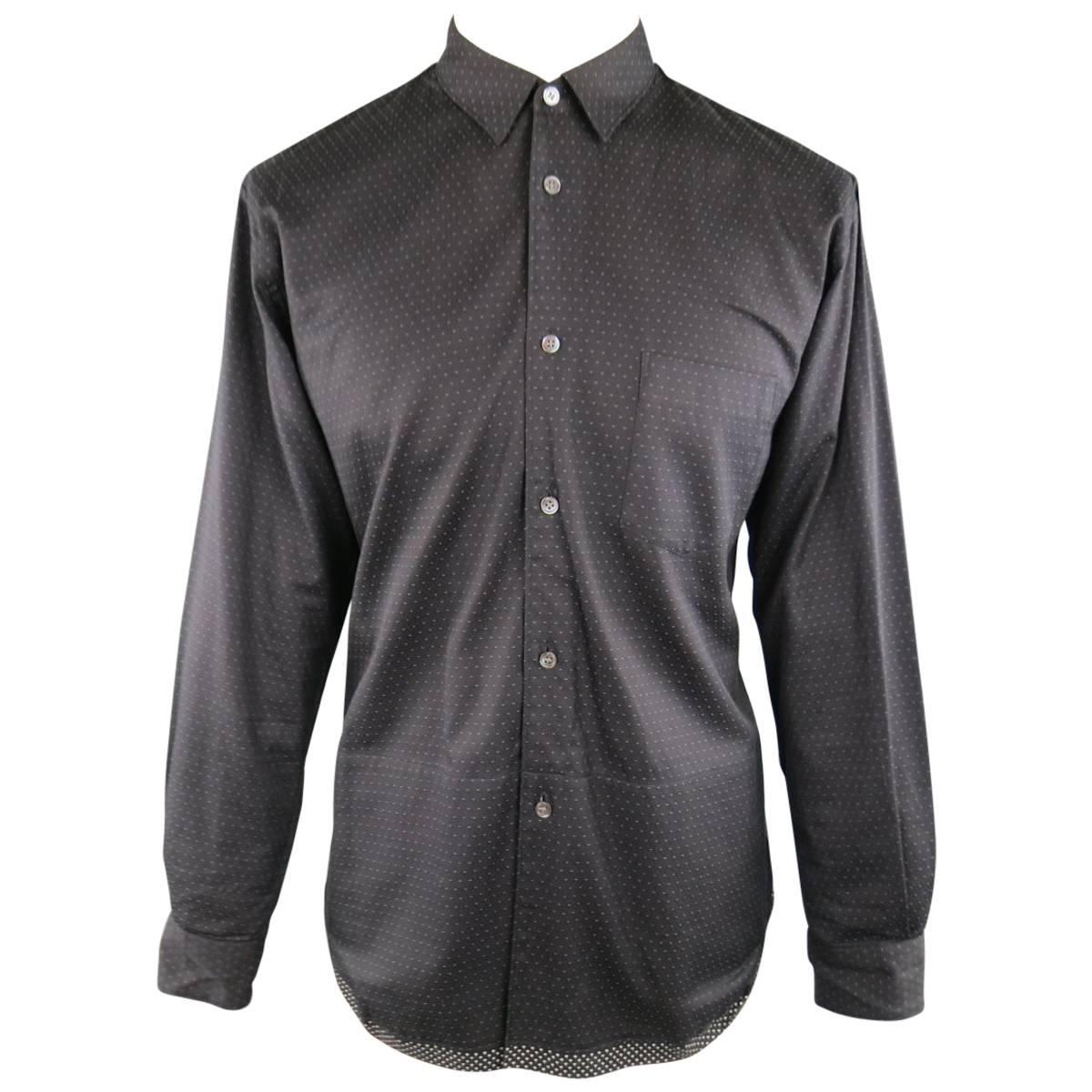 Men's COMME des GARCONS Size M Black Dots Panel Cotton Long Sleeve Shirt