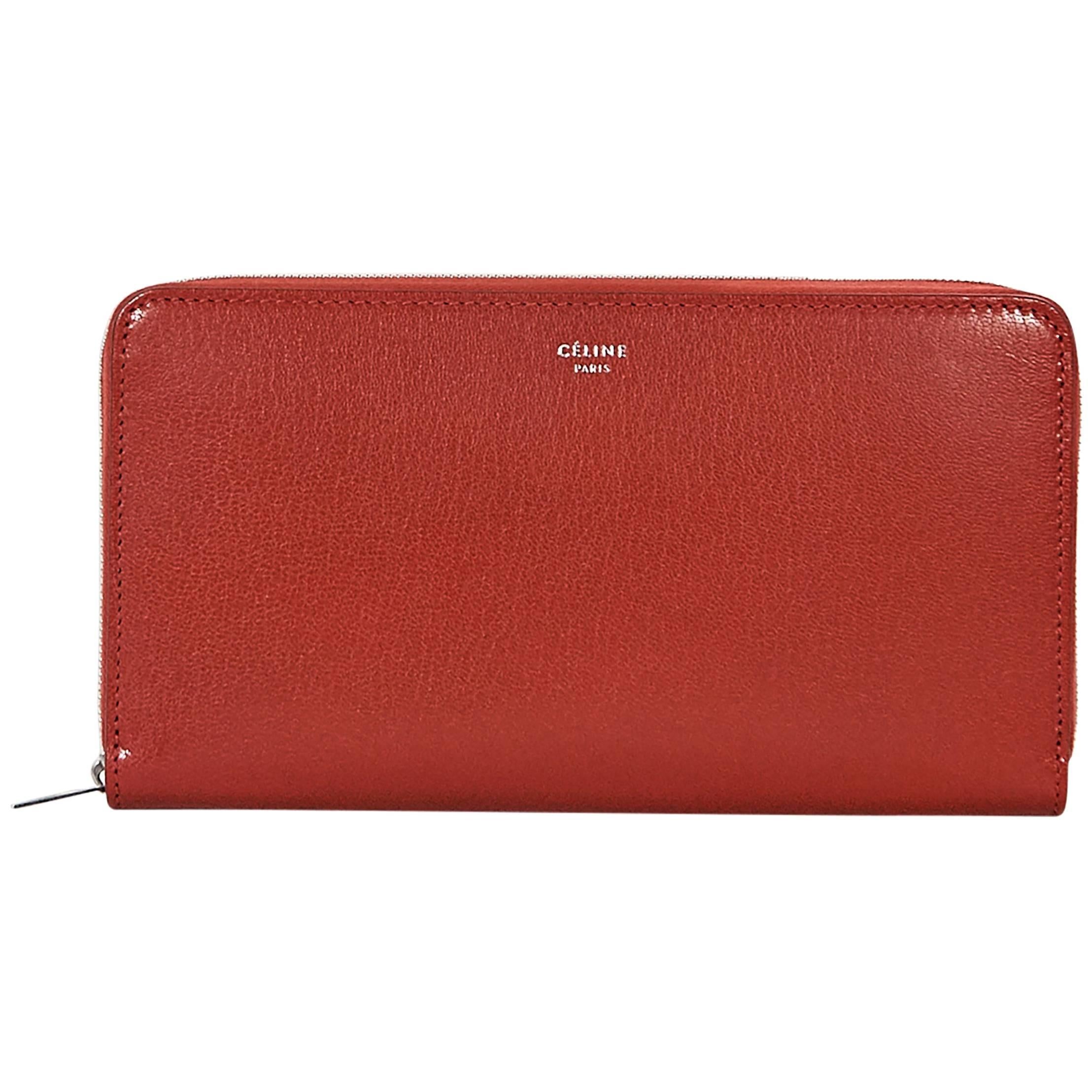 Red Céline Zip-Around Leather Wallet