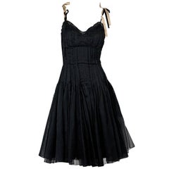 Black Prada Chiffon Organza Midi Dress