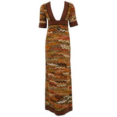 Vintage 1970's Jean Varon Colorful Ombre Wool Knit Bohemian Low-Cut Plunge Maxi Dress