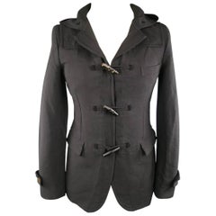 Men's COMME des GARCONS 40 Black Polyester Hooded Toggle Closure Jacket