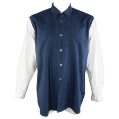 COMME des GARCONS Size L Blue & Cream Color Block Cotton Long Sleeve Shirt