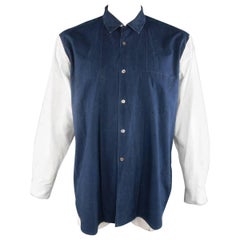 COMME des GARCONS Size L Blue & Cream Color Block Cotton Long Sleeve Shirt 9