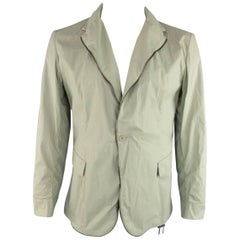Men's BOTTEGA VENETA 44 Moss Green Coated Cotton Zip Sport Coat Jacket 10