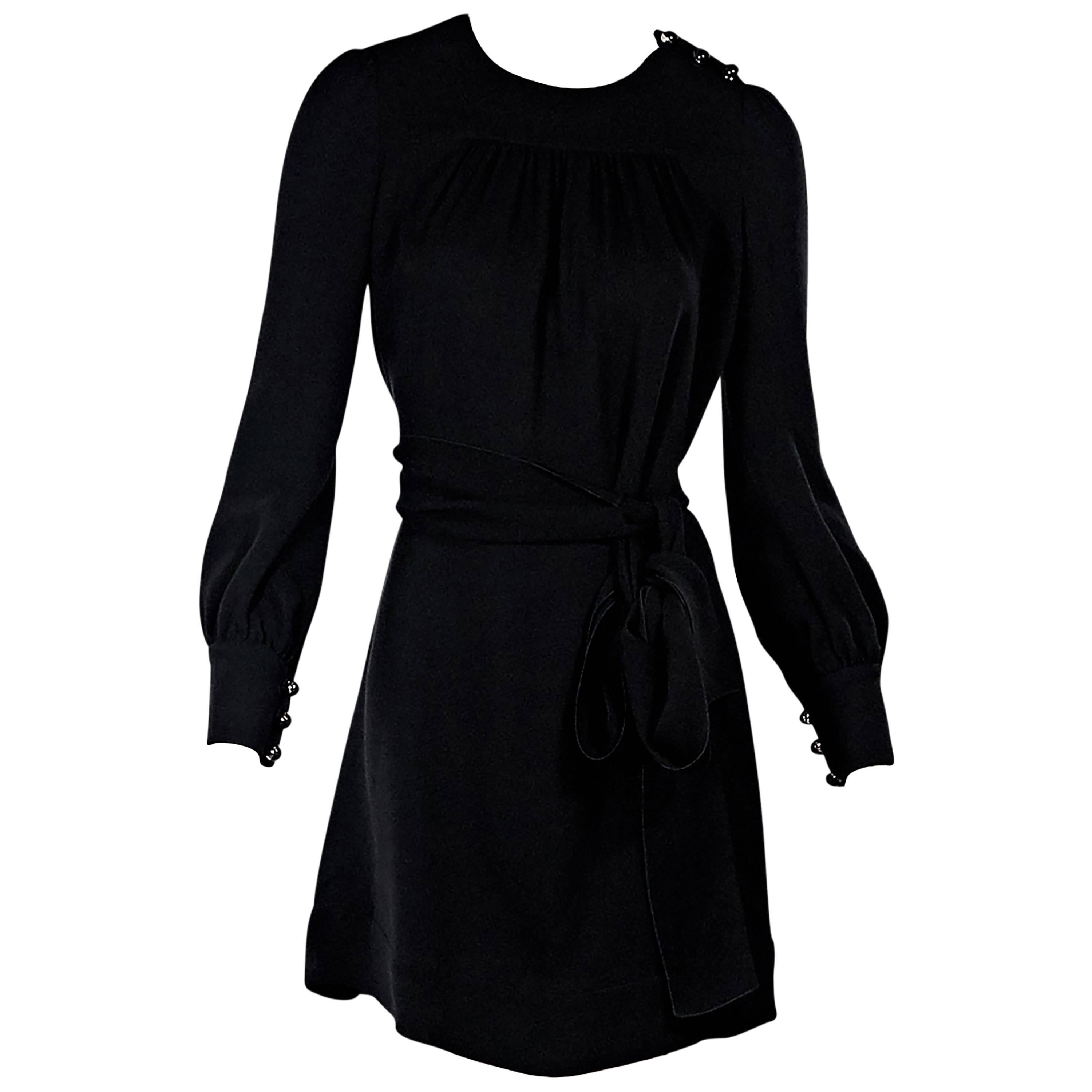 Black Prada Belted Long-Sleeve Dress