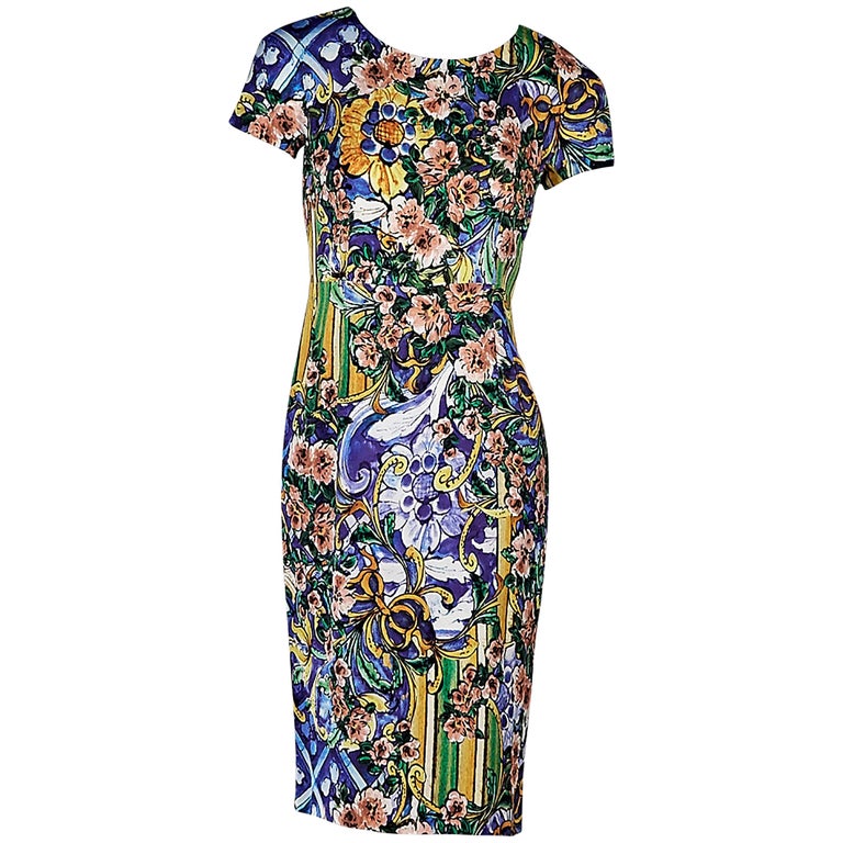 Multicolor Dolce and Gabbana Printed Sheath Dress For Sale at 1stDibs
