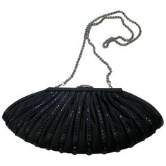 Rodo Couture Black Satin and strass Clutch Evening bag / Style ART DECO