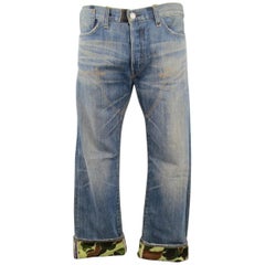 Herren JUNYA WATANABE Levi's 35 Washed Blue Selvedge Denim & Camouflage Jeans
