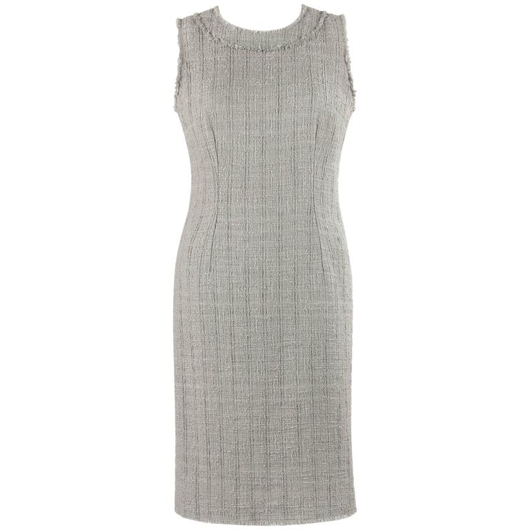DOLCE and GABBANA A/W 2008 Gray Boucle Tweed Sleeveless Shift Dress For ...