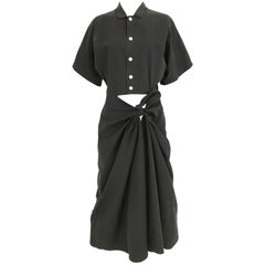 1990s Yohji Yamamoto Black Cotton Dress with Cut out wrap skirt 1