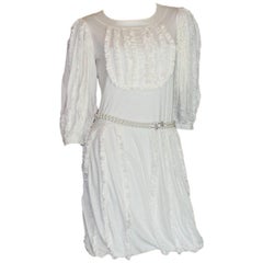 Amazing Chanel White Ruched Dress with CC Logo Buttons 4