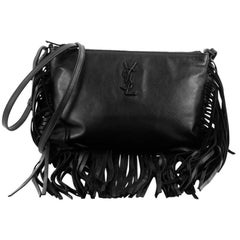 Saint Laurent Classic Monogram Fringe Zip Crossbody Bag Leather Small