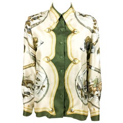 1970s Hermes Hunting Scene Silk Blouse