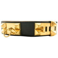 1986 Hermes Collier de Chien Black Leather and Gold-Plated Hardware Belt 11
