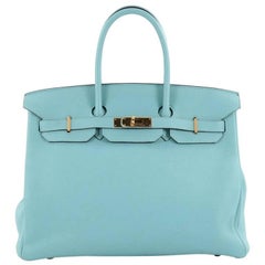 Hermes Birkin Handbag Bleu Atoll Togo With Gold Hardware 35