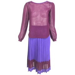 Vintage Max and Lulu purple and Burgundy linen top and skirt 1970s 3
