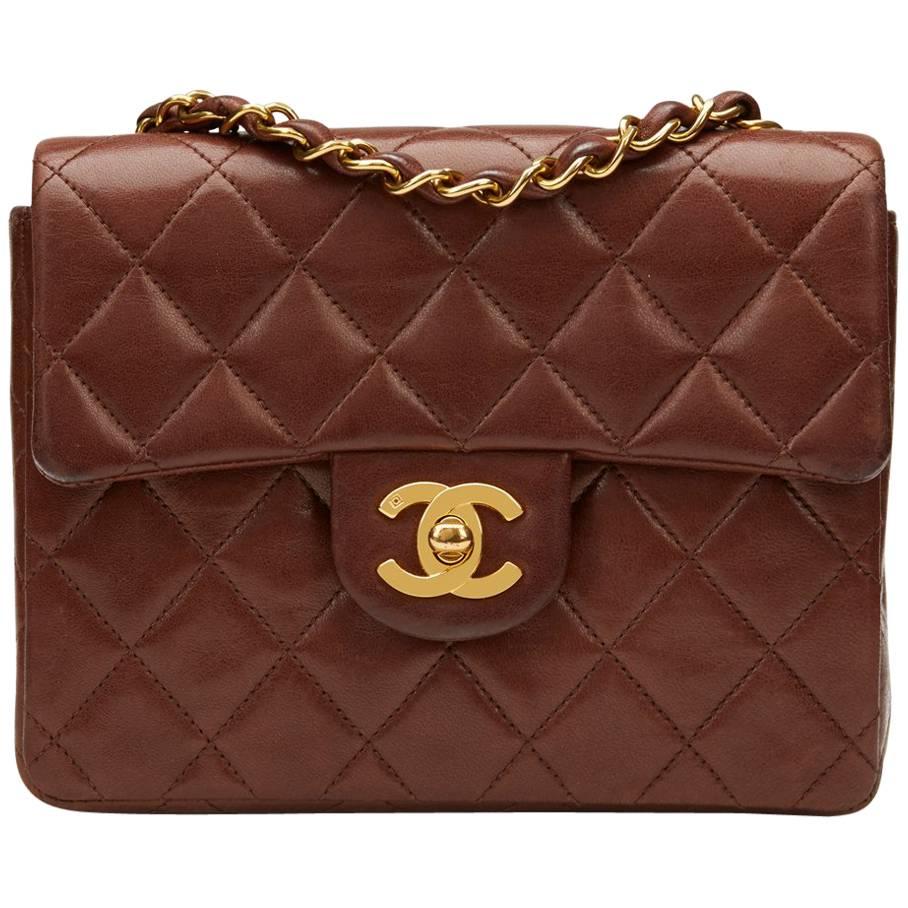 1990s Chanel Brown Quilted Lambskin Vintage Mini Flap Bag