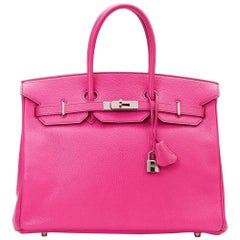 2009 Hermes Rose schockierend Chevre Mysore Leder Birkin 35cm