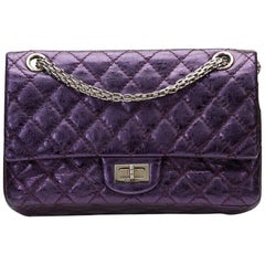 2007 Chanel Violet Metallic Aged Calfskin 2.55 Reissue 225 Double Flap Bag
