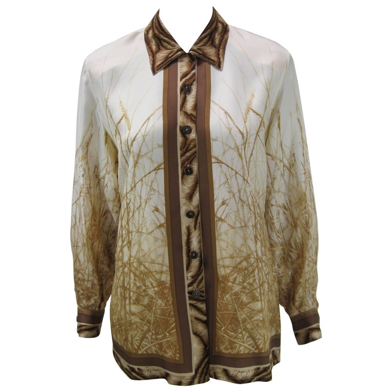 Escada Silk Tiger Face Scarf Print Blouse For Sale at 1stDibs