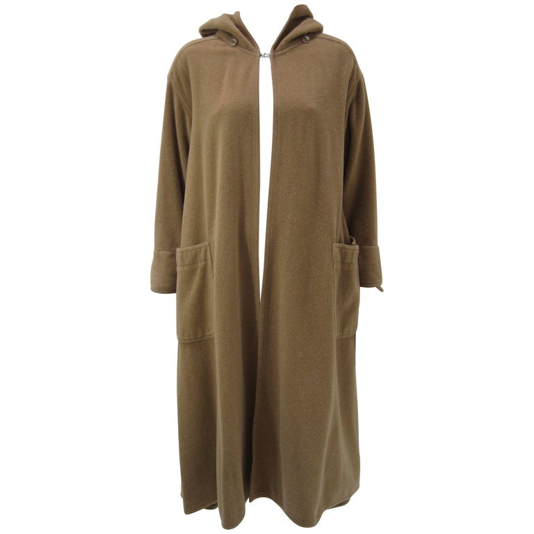 Rare Vintage Kenzo Fleece Oversize Hooded Camel Overcoat For Sale at