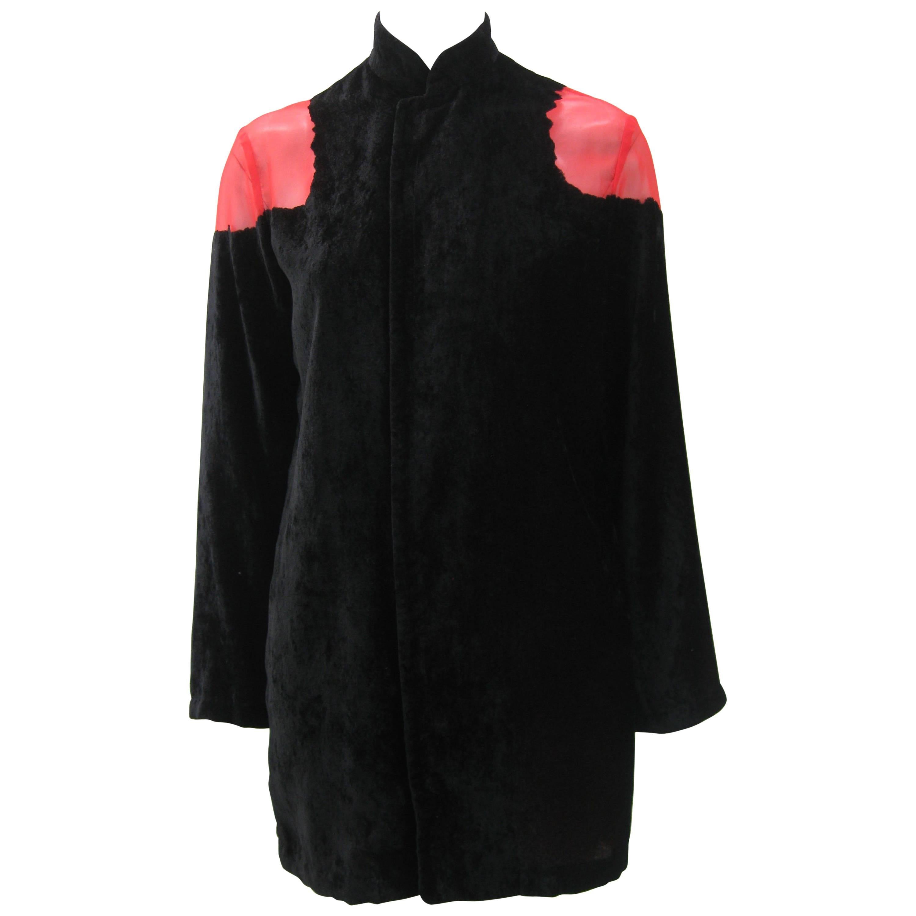 Yohji Yamamoto Noir Black and Red Crushed Velour Blazer at 1stDibs