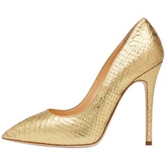 Giuseppe Zanotti New Gold Python Snake Embossed High Heels Pumps in Box