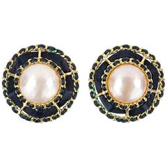 Vintage 90s Chanel Signature Pearl Button Earrings