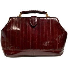 Vintage Oxblood Eel Skin Physician Style Handbag 7