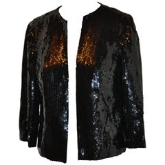 The Den (Beverly Hills) Black Silk Lined Hand-Sequined 'Open' Evening Jacket