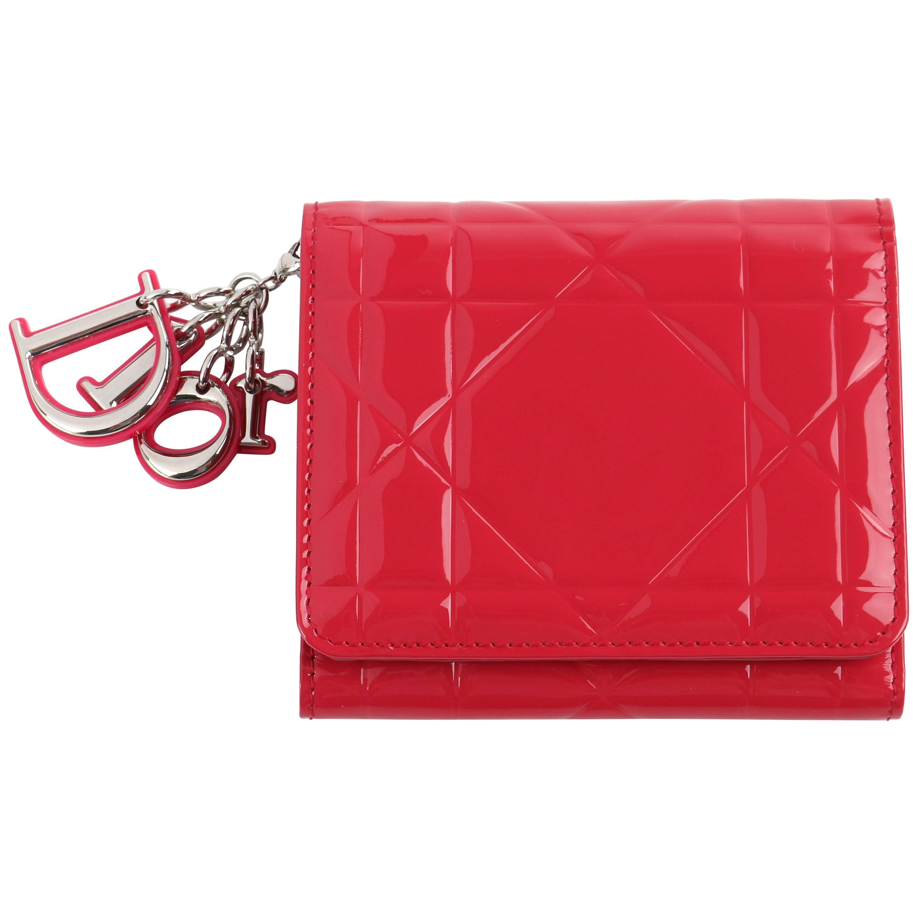 DIOR S/S 2012 "Tutti Dior" Fuchsia Pink Cannage Patent Leather Tri-fold Wallet