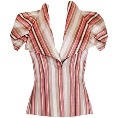 2006 Alexander McQueen Striped Silk Jacket w/Structured Capped Sleeves 8
