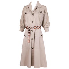 Vintage Iconic 1970's Yves Saint Laurent YSL Tan Safari Coat Dress w/Circle Belt