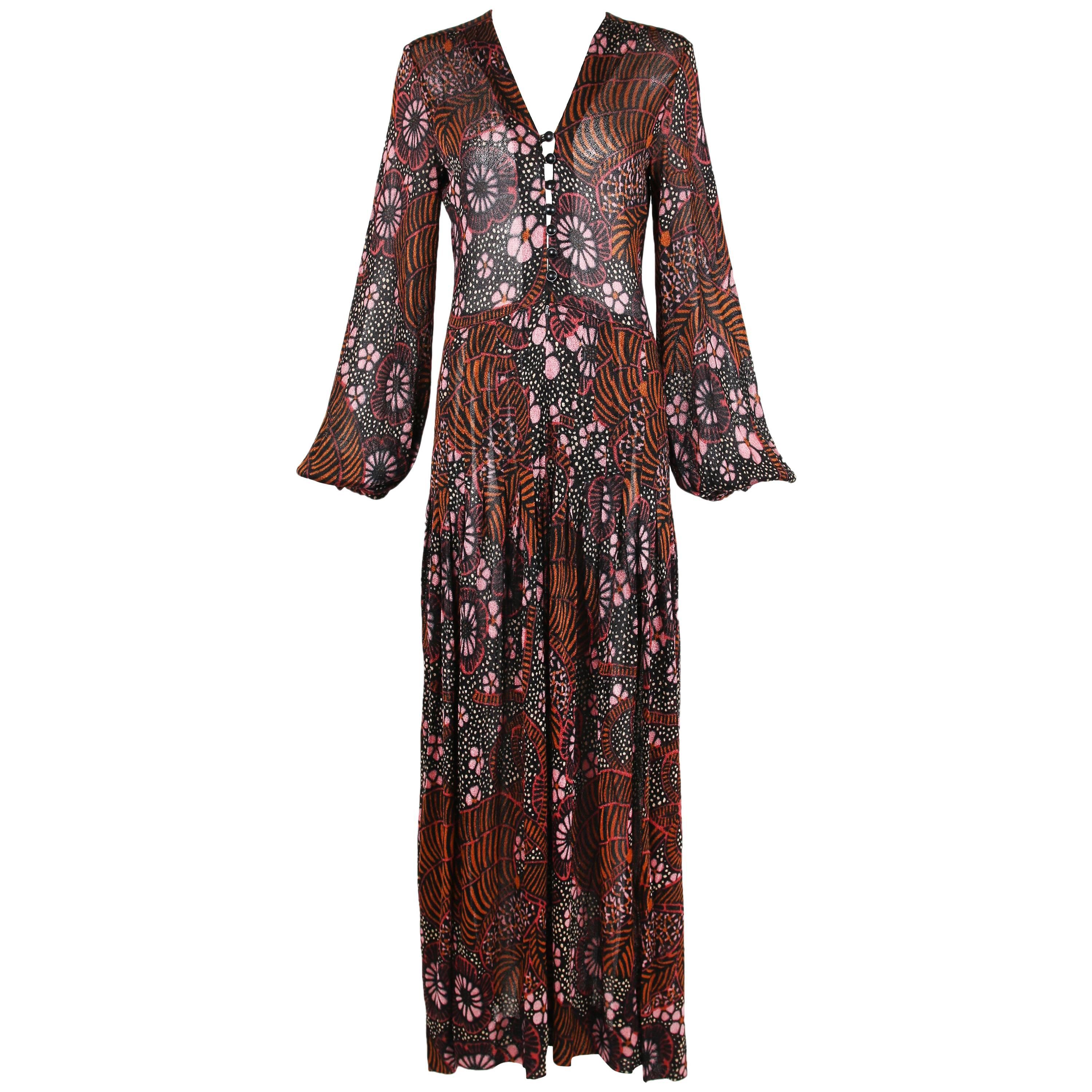 Rare 1970's Yves Saint Laurent Floral Printed Crocheted Maxi Dress at ...