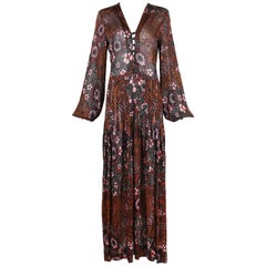 Rare 1970's Yves Saint Laurent Floral Printed Crocheted Maxi Dress 7