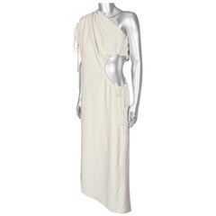 ALAÏA Ivory Draped One Shoulder Ruched Cut Out Dress in Toweling Éponge Fabric