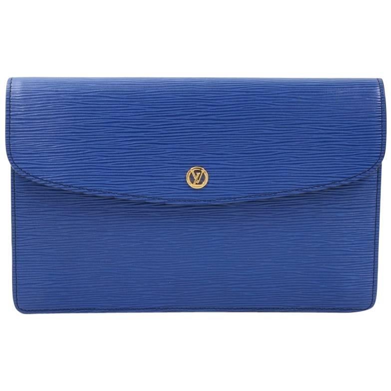 Vintage Louis Vuitton Borneo Montaigne MM Blue Epi Leather Clutch Bag 