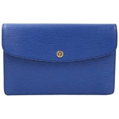Vintage Louis Vuitton Borneo Montaigne MM Blue Epi Leather Clutch Bag