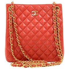 Chanel Paris Limited Red Quilted Leather Small Shoulder Tote Bag