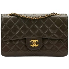 1990s Chanel Khaki Quilted Lambskin Vintage Small Classic Double Flap Bag 1