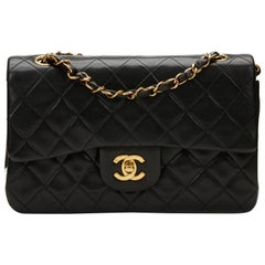 1990s Chanel Black Quilted Lambskin Vintage Small Classic Double Flap Bag