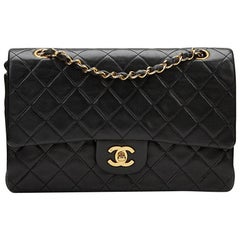 1990s Chanel Black Quilted Lambskin Vintage Medium Classic Double Flap Bag
