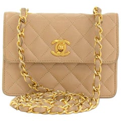 Vintage Chanel Beige Quilted Leather Shoulder Mini Flap Bag