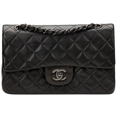 1990s Chanel Black Quilted Lambskin Vintage SO Black Small Classic Double Flap