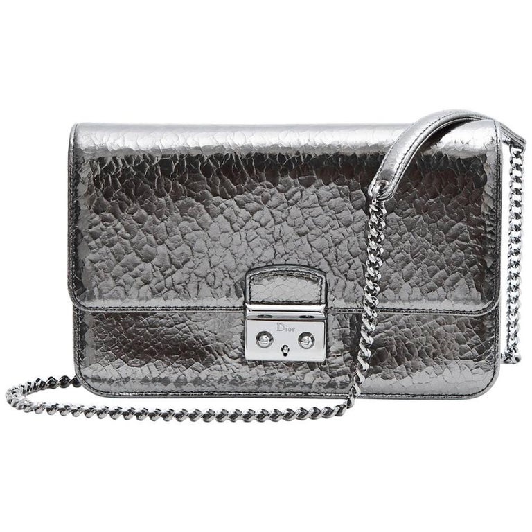 DIOR 'Miss Dior' Cracked Leather in Gun Barrel Color Flap Bag For Sale