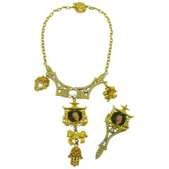 Christian Lacroix Vintage Rare Mozart Chinoiserie Pagoda Necklace and Brooch Set