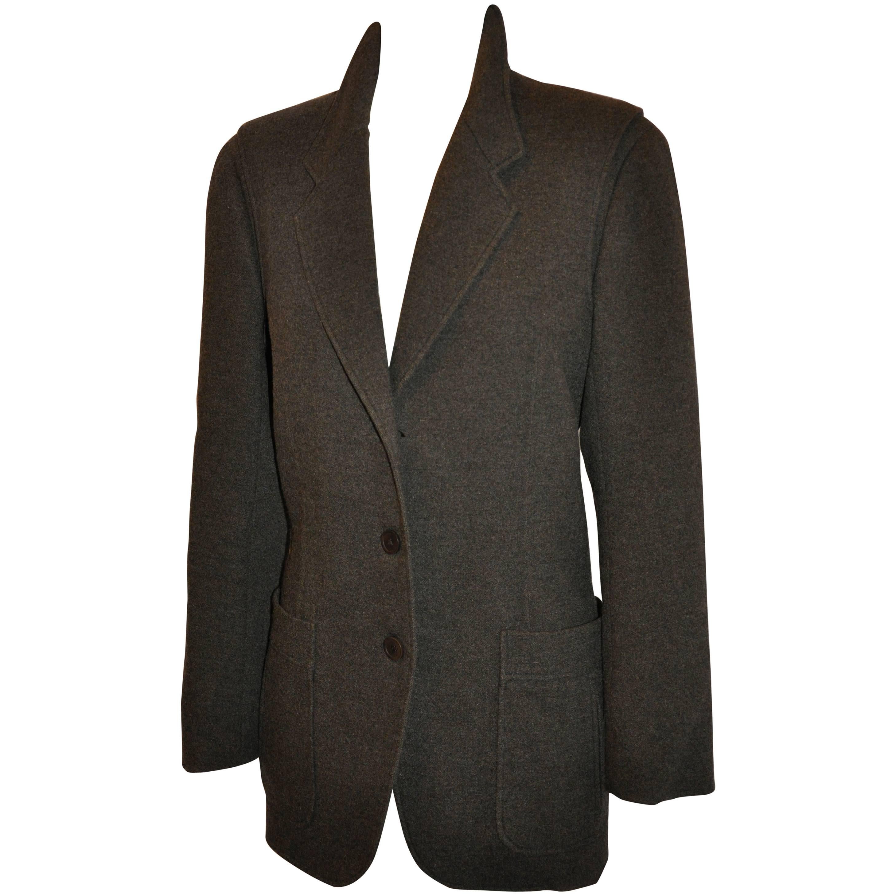 Hermes Charcoal Brown Cashmere Three-Button Patch Pocket Jacket For Sale